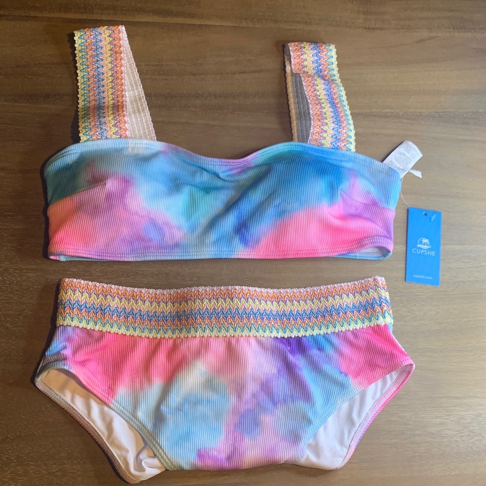 Cupshe Tie-Dye High Rise Bikini Set Medium